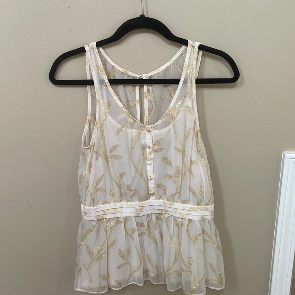 The Addison Story (Brand) Cream Sheer Peplum Top With Built in Tank Top